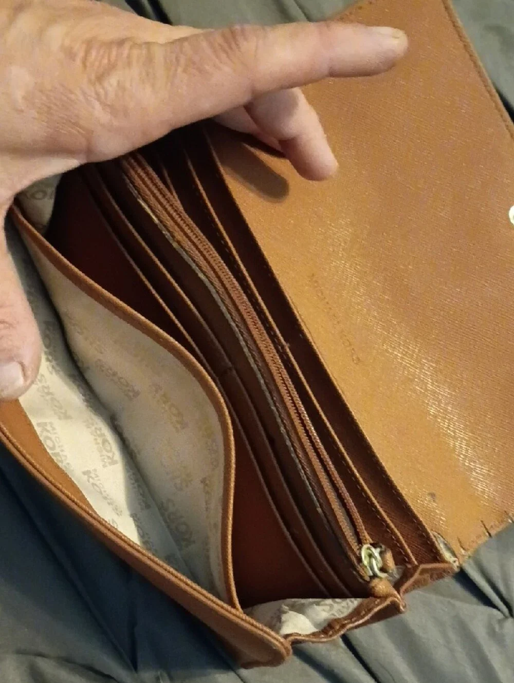 Michael Kors Cognac Brown Leather Wallet with Silver MK Logo